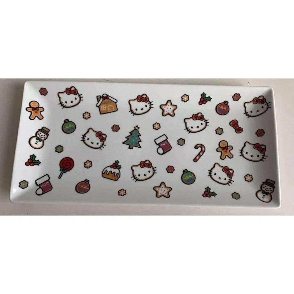 Hello Kitty Christmas Gingerbread Candycanes Ceramic Serving Tray‎ Platter NEW